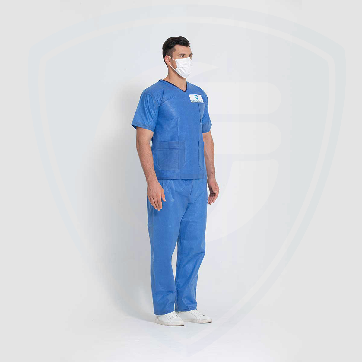Camice per paziente chirurgico blu monouso in tessuto non tessuto Scrub per ospedale